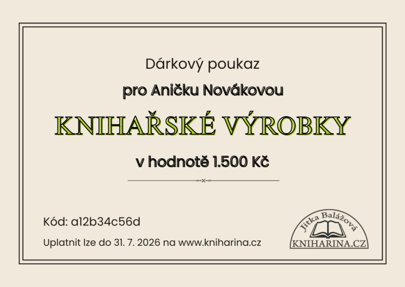 Dárkový poukaz na knihařské výrobky v hodnotě 1500 Kč