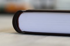 Detail pérového hřbetníku a koženého kapitálku