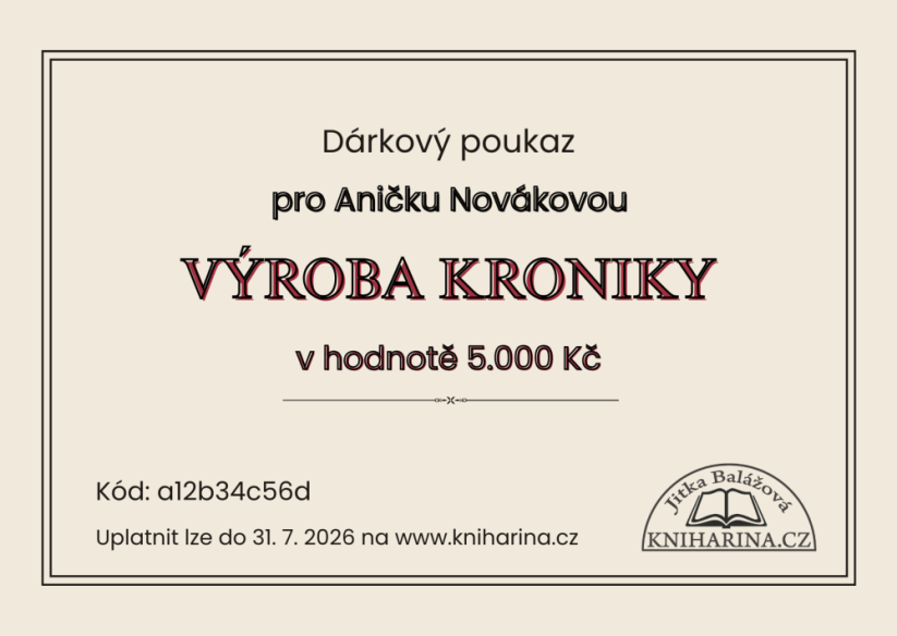 Dárkový poukaz na výrobu kroniky v hodnotě 5000 Kč